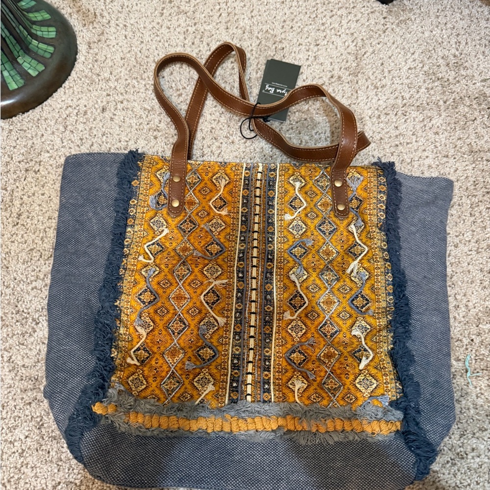 Myra Bag Yellow and Brown Patterned Tote